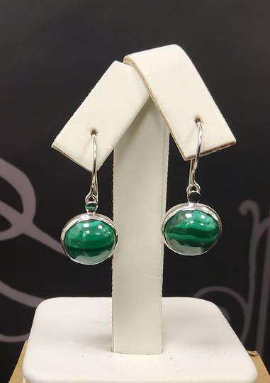 Sterling Silver Round Malachite Drop Earrings image 0
